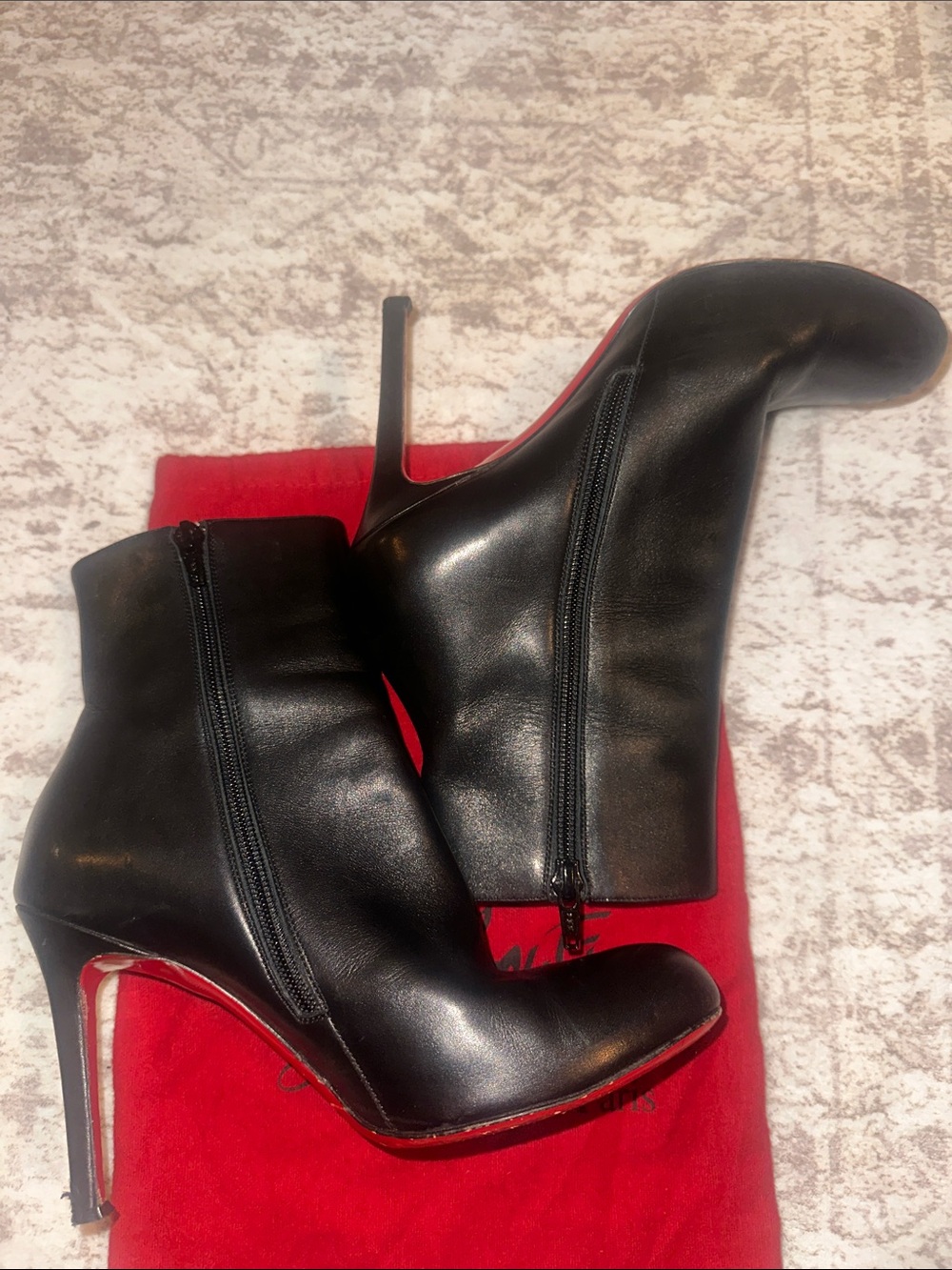 Christian Louboutin Black Leather High-Heel Ankle Boots with Red Sole